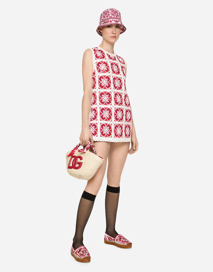 Dolce & Gabbana Minivestido de cuadrados granny de ganchillo con patrón Maiolica Multicolor FX379ZJBCAV