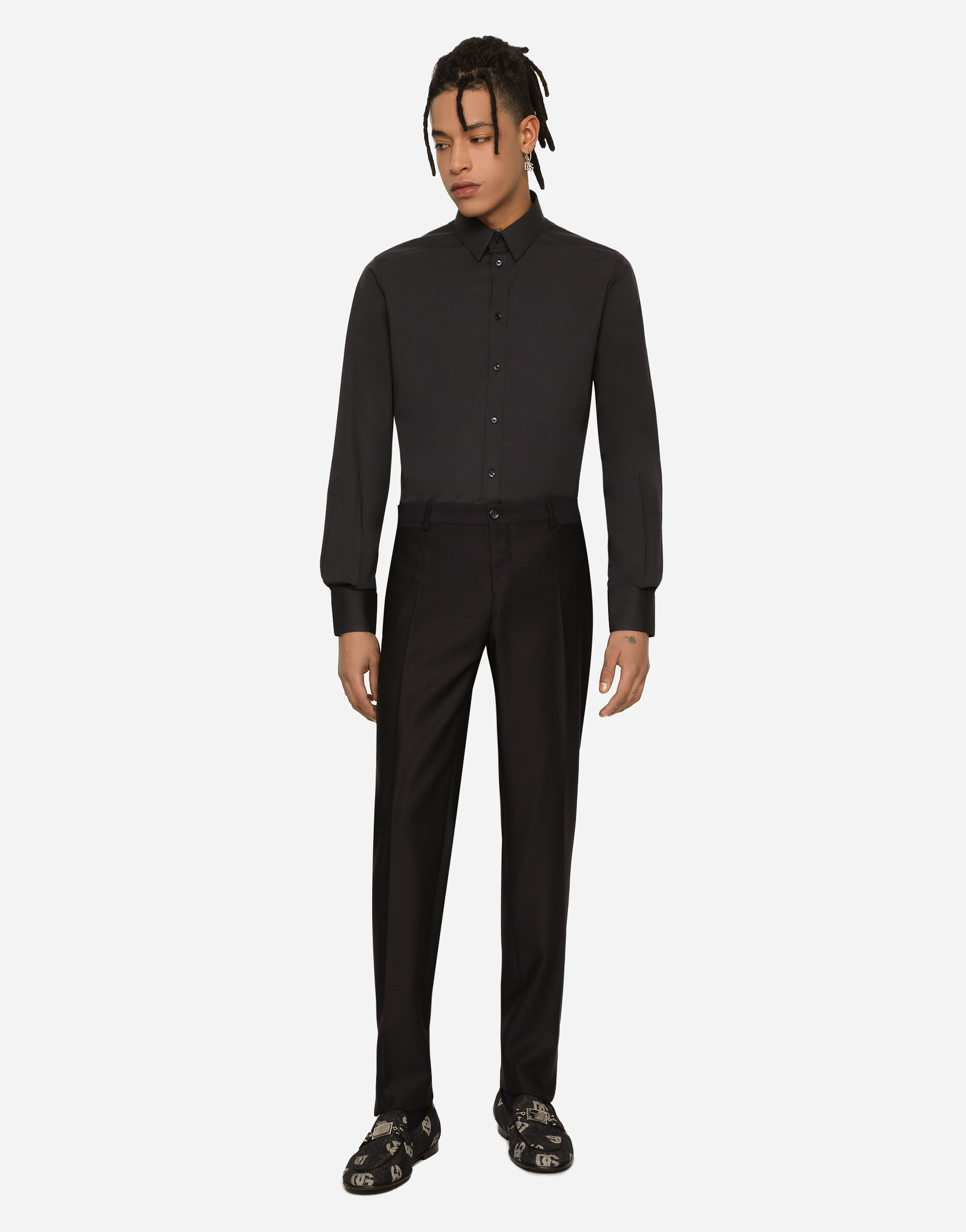 Stretch cotton poplin Gold fit shirt in Blue for Dolce Gabbana US