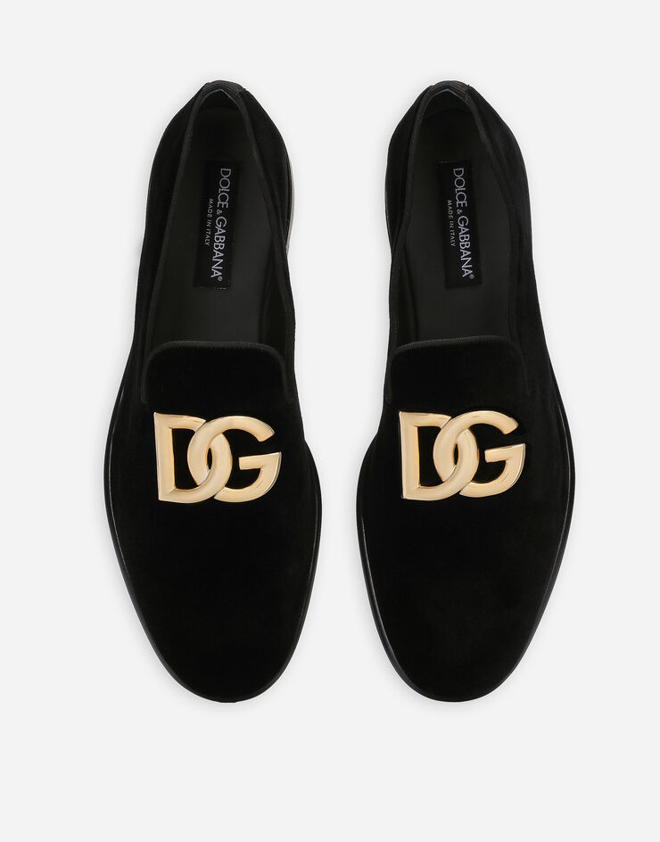 Dolce & Gabbana DG 徽标天鹅绒便鞋 黑 A50605A6808