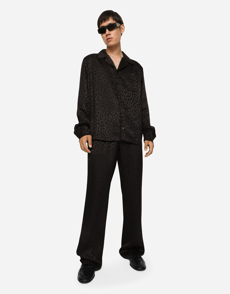 Dolce & Gabbana Camisa en jacquard de seda con motivo de ocelote Negro G5IF1TFJIAE