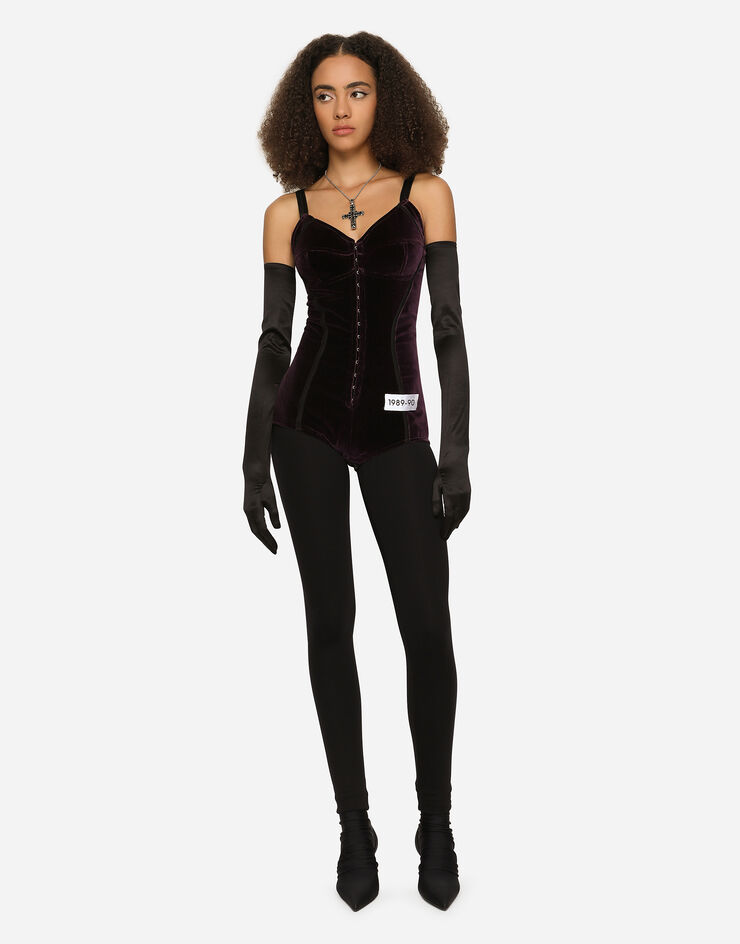 Dolce & Gabbana KIM DOLCE&GABBANA Velvet and marquisette bodysuit Purple F777HTFUVJC