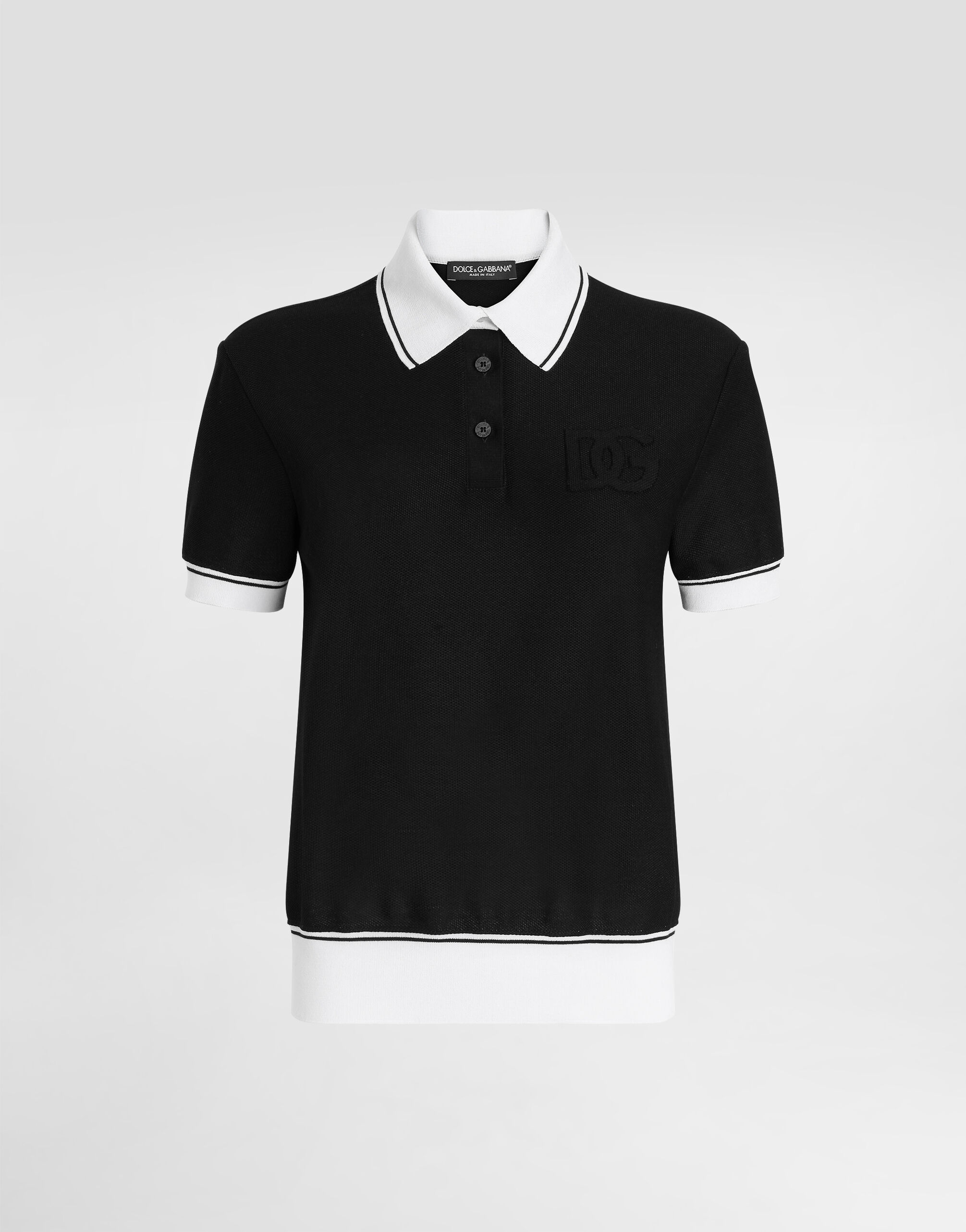 Piqué polo shirt with embroidery in Black for Women | Dolce&Gabbana®