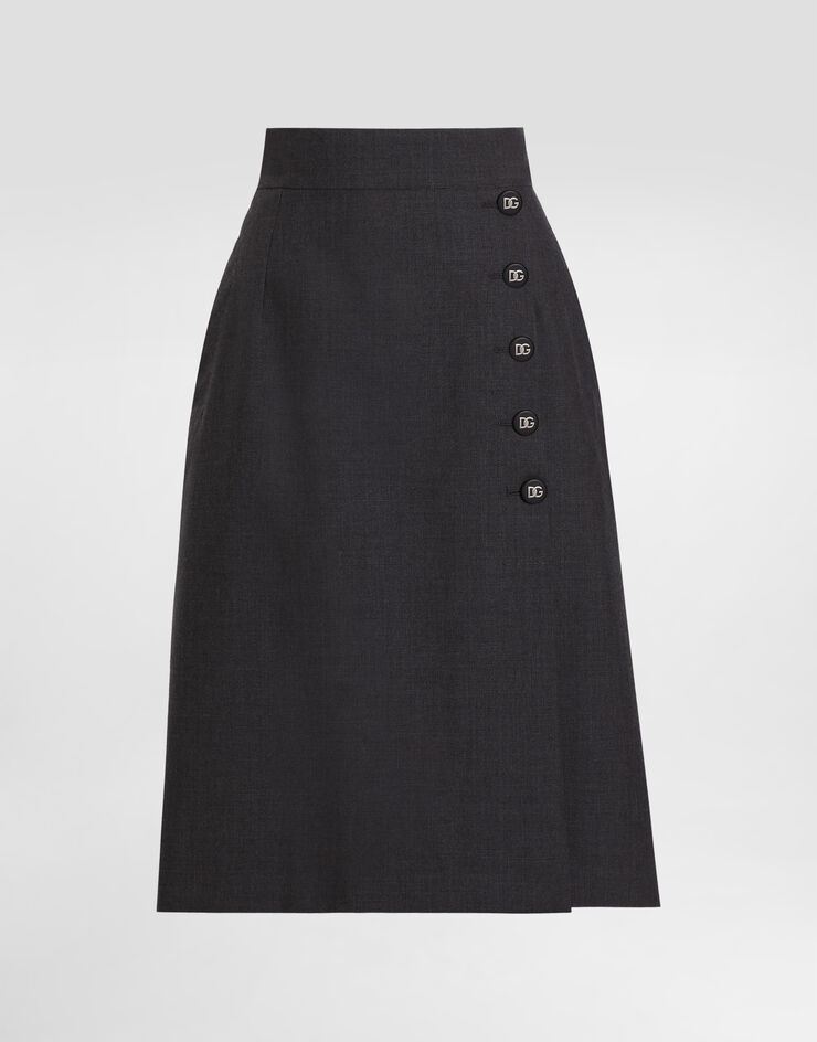 Dolce & Gabbana Falda midi acampanada de tela de lana con botones DG Gris F4C1CTFU286
