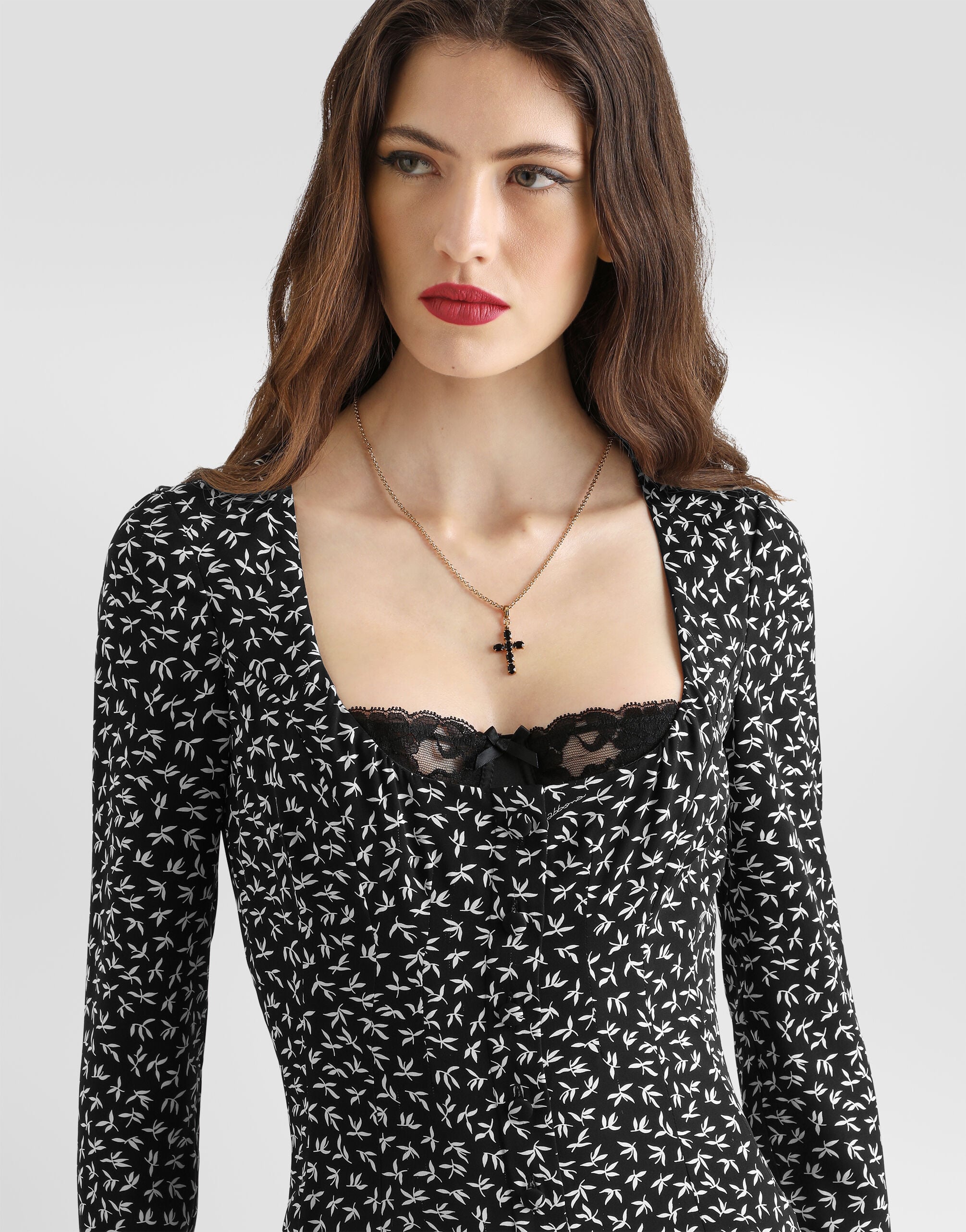 Leaf-print charmeuse dress - thumbnail 5