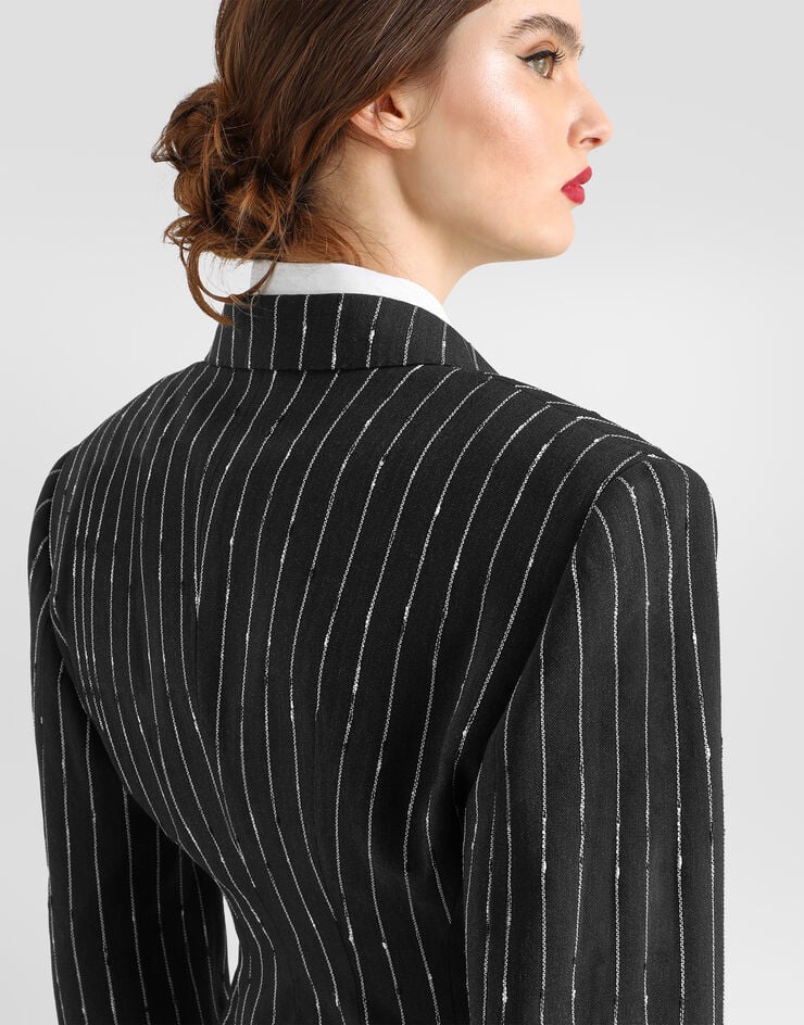 Dolce & Gabbana Veste croisée en laine vierge à fines rayures Multicolore F2JCPTFBZAG