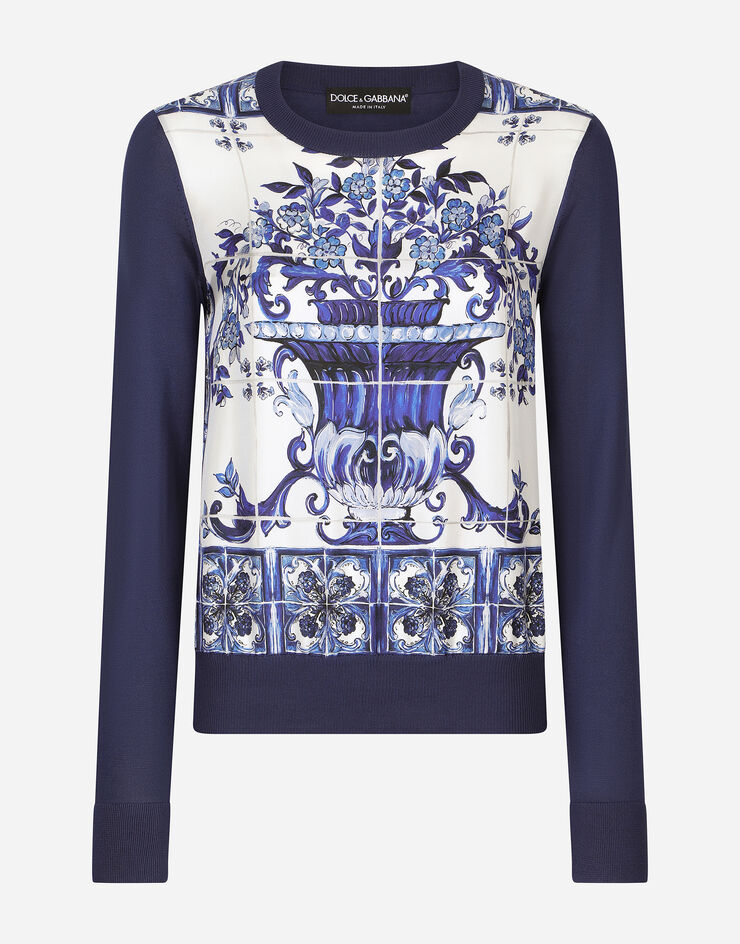 Dolce & Gabbana Majolica-print silk and twill sweater Multicolor FXH15TJASU1