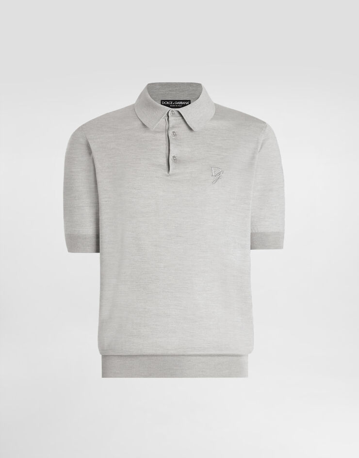 Dolce & Gabbana Silk polo-shirt with logo embroidery Grey GXZ02ZJBSK3