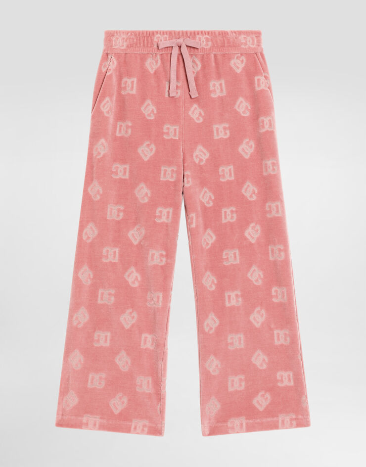 Dolce & Gabbana Chenille jogging pants with jacquard DG logo Pink L5JPF8FJ7DL