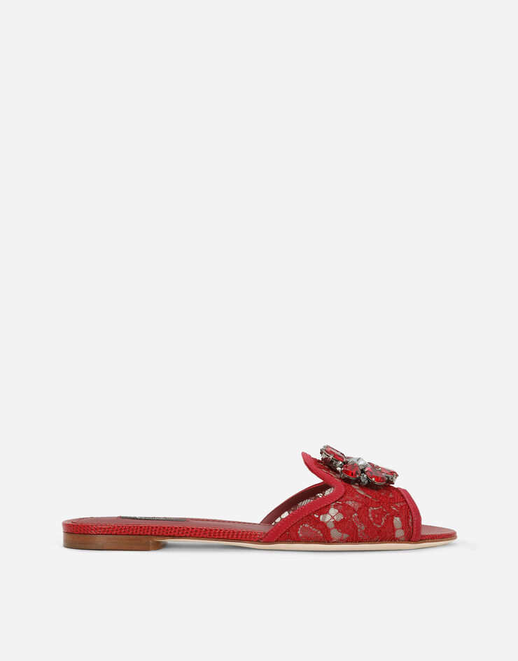 Dolce & Gabbana Slippers in pizzo con cristalli Rosso Scuro CQ0023AG667