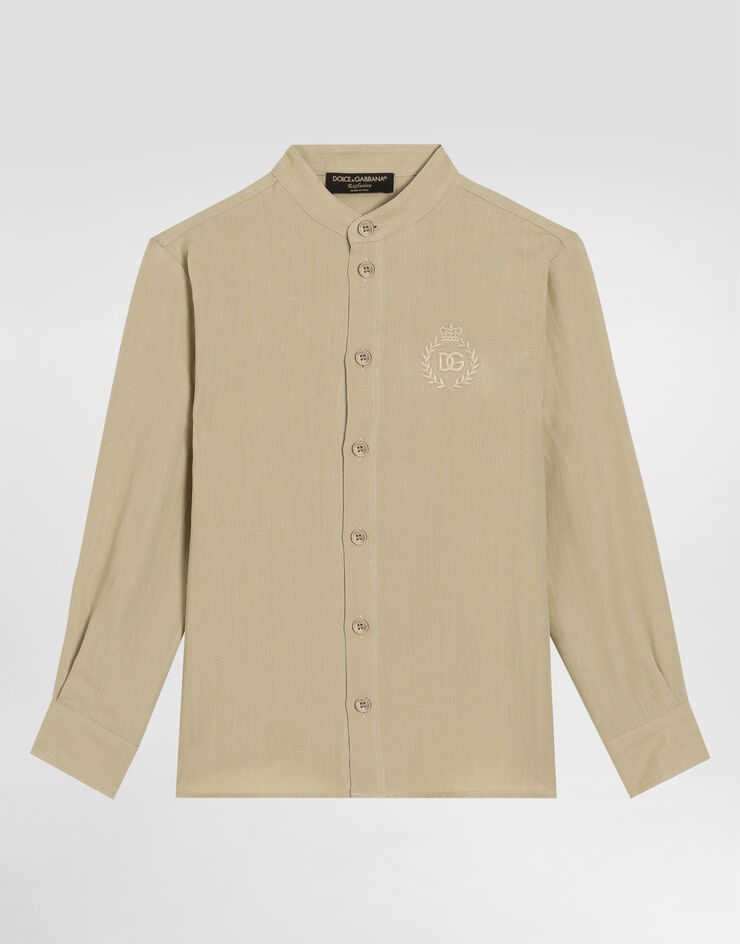 Dolce & Gabbana Linen shirt with DG logo embroidery Beige L44S39G7O9A