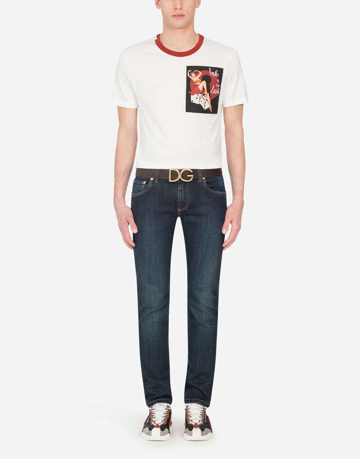 Dolce & Gabbana COTTON T-SHIRT WITH PIN-UP PATCH BIANCO G8KBAZG7WDD
