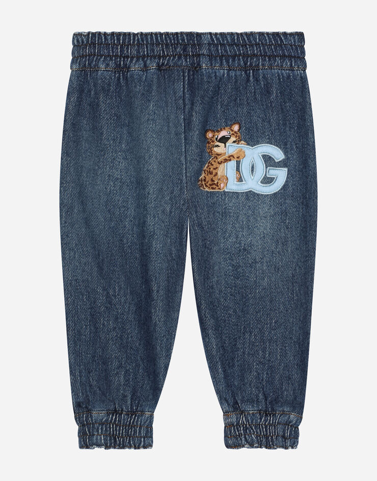 Dolce & Gabbana Pantaloni jogging in jersey denim DG logo Blu L1JPGYG7HX4