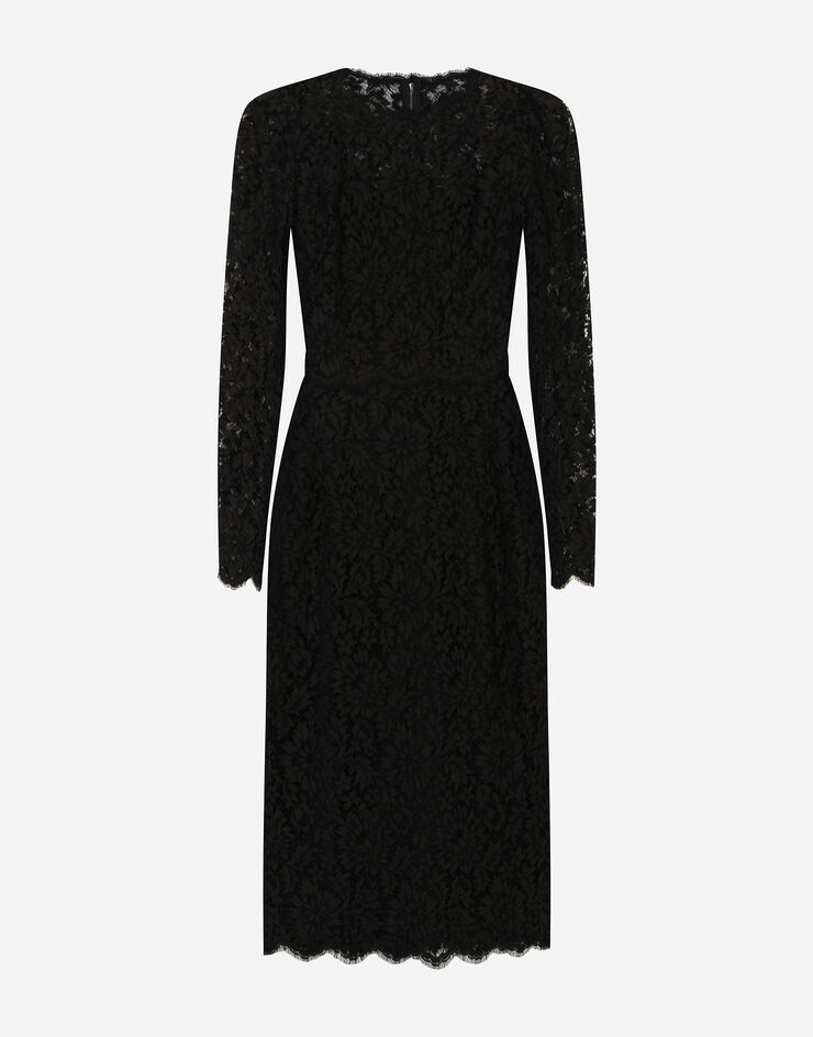 Dolce & Gabbana Long-sleeved calf-length dress in cordonetto lace ブラック F6H0YTFLM33