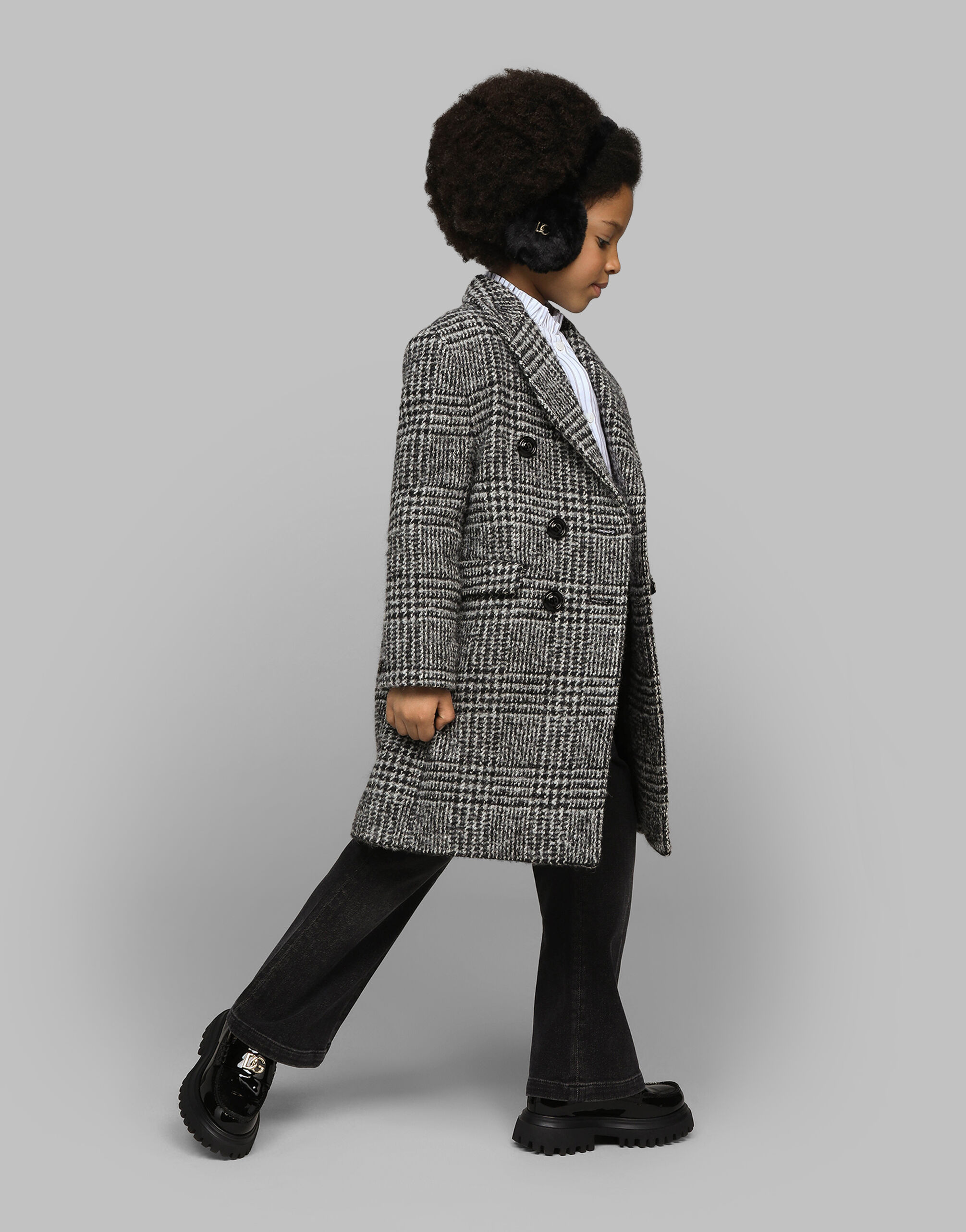 Double-breasted wool-blend herringbone coat