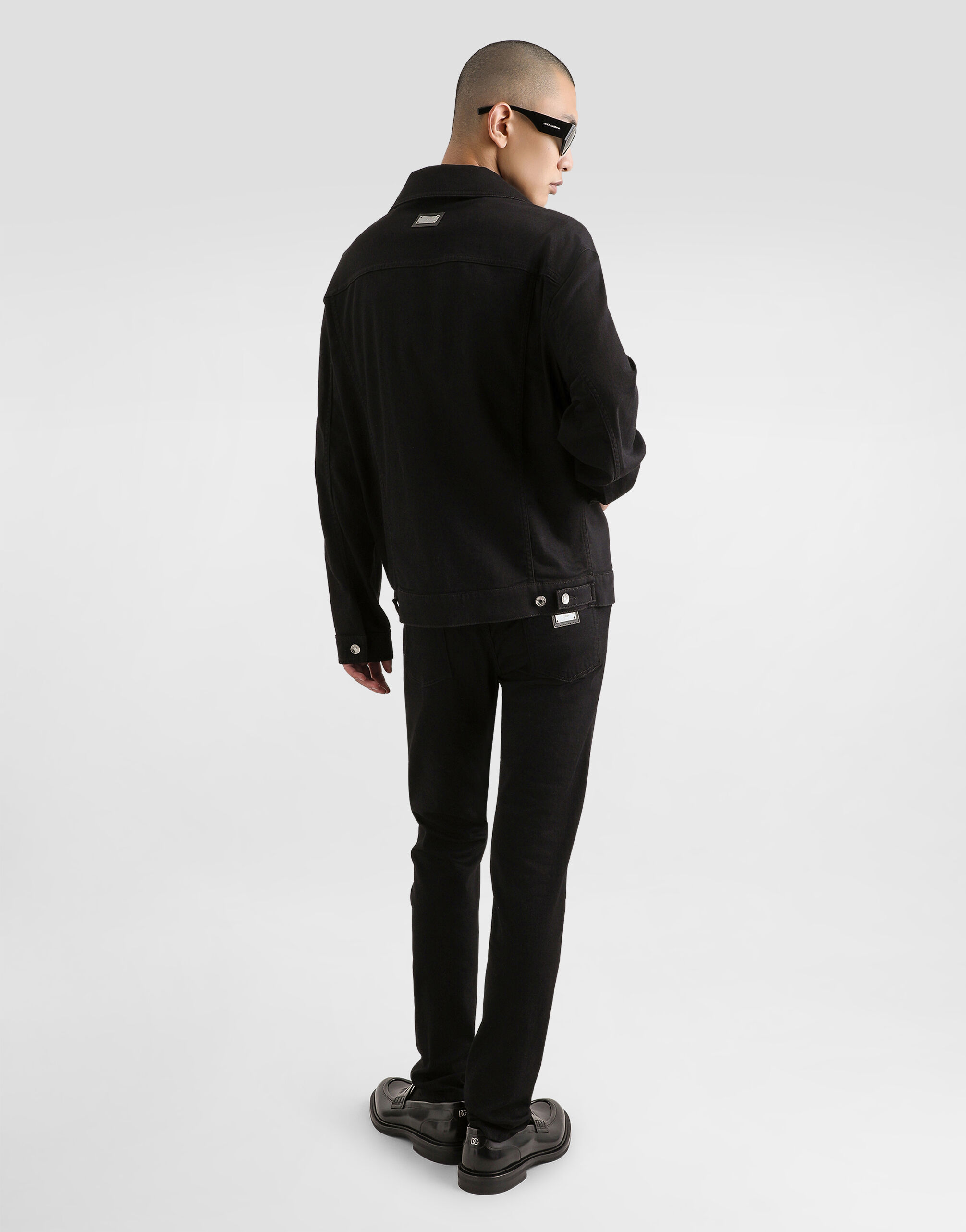 Black wash stretch denim jacket in Multicolor for Men