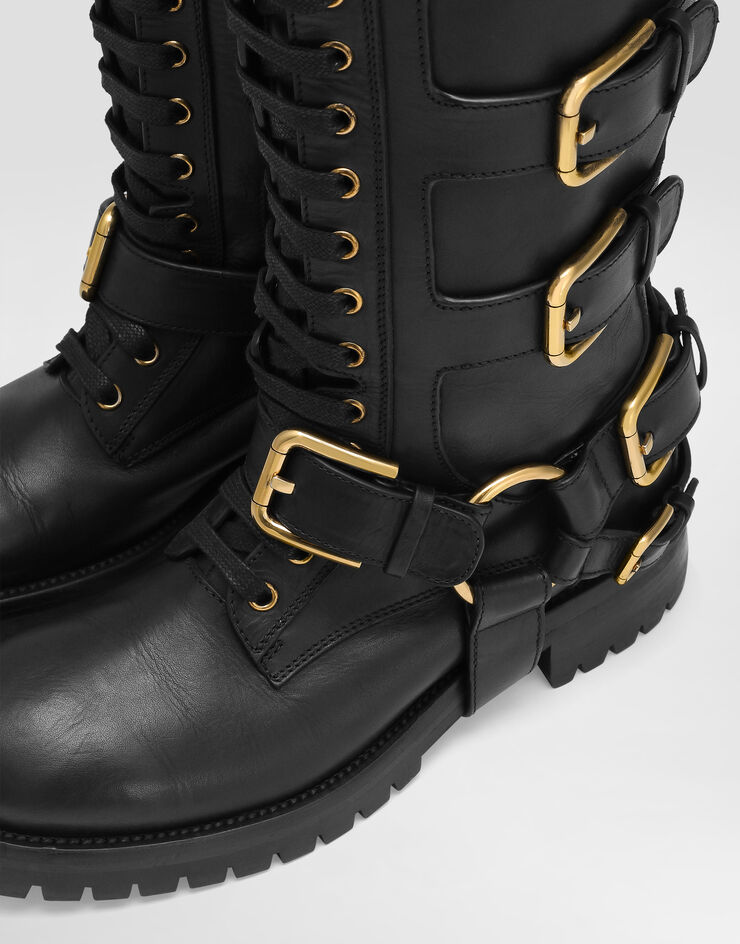 Dolce & Gabbana Bota motera de cuero liso Negro CU1212AO018