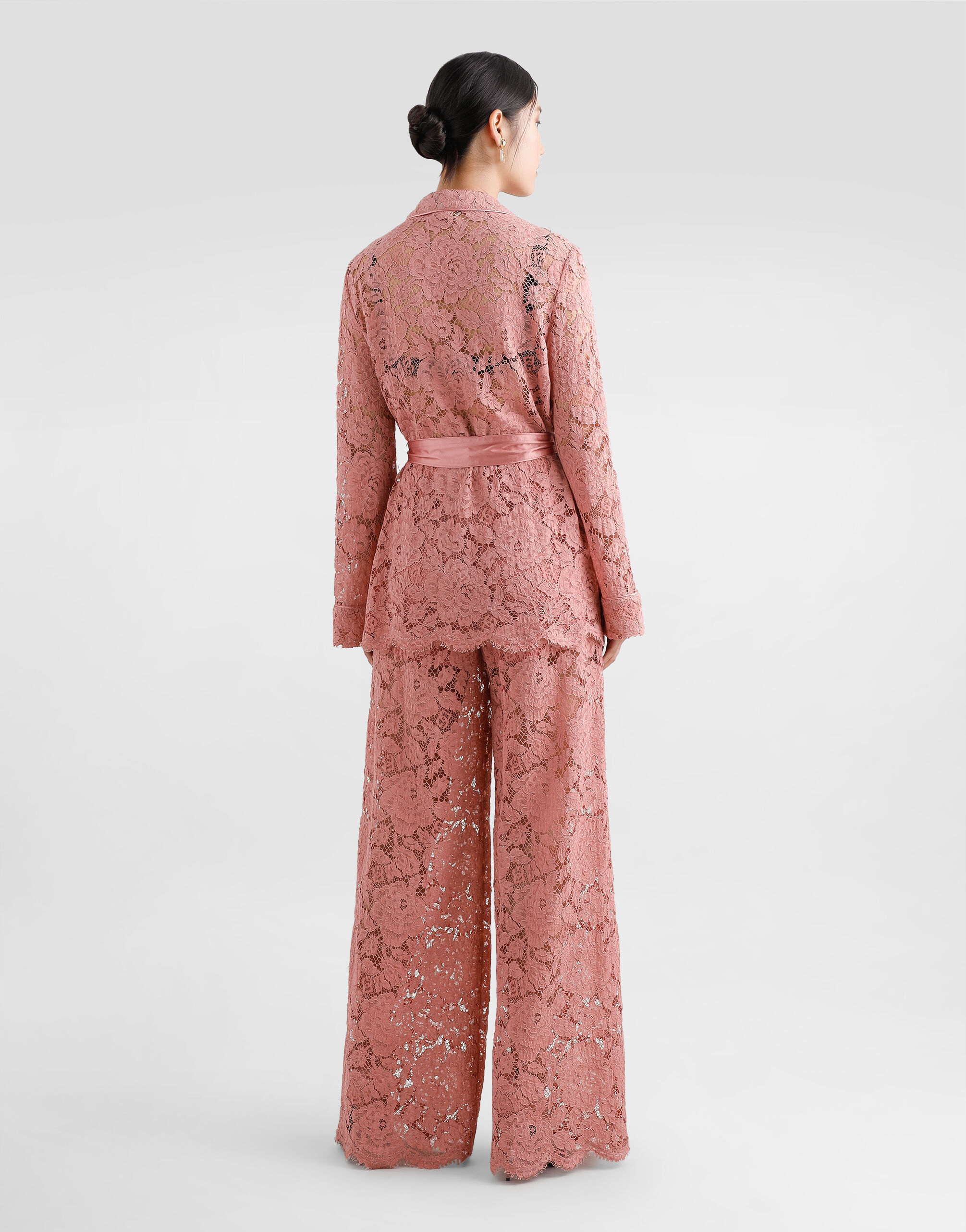 Floral cordonetto lace pajama shirt with DG logo in Pink for Women