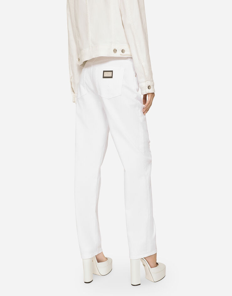 Dolce & Gabbana Jean boyfriend en denim à accrocs Blanc FTAIADG8EY8