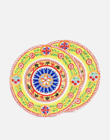 Dolce & Gabbana Set 2 Soup Plates in Fine Porcelain Multicolor TC0S05TCA88
