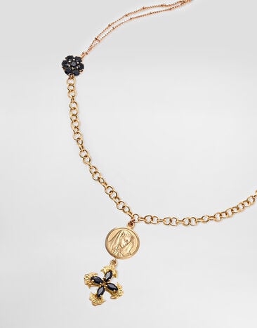 Dolce & Gabbana Collier Sicily en or jaune et rouge 18 carats et saphirs noirs Multicolor WNDS1GWSLE1