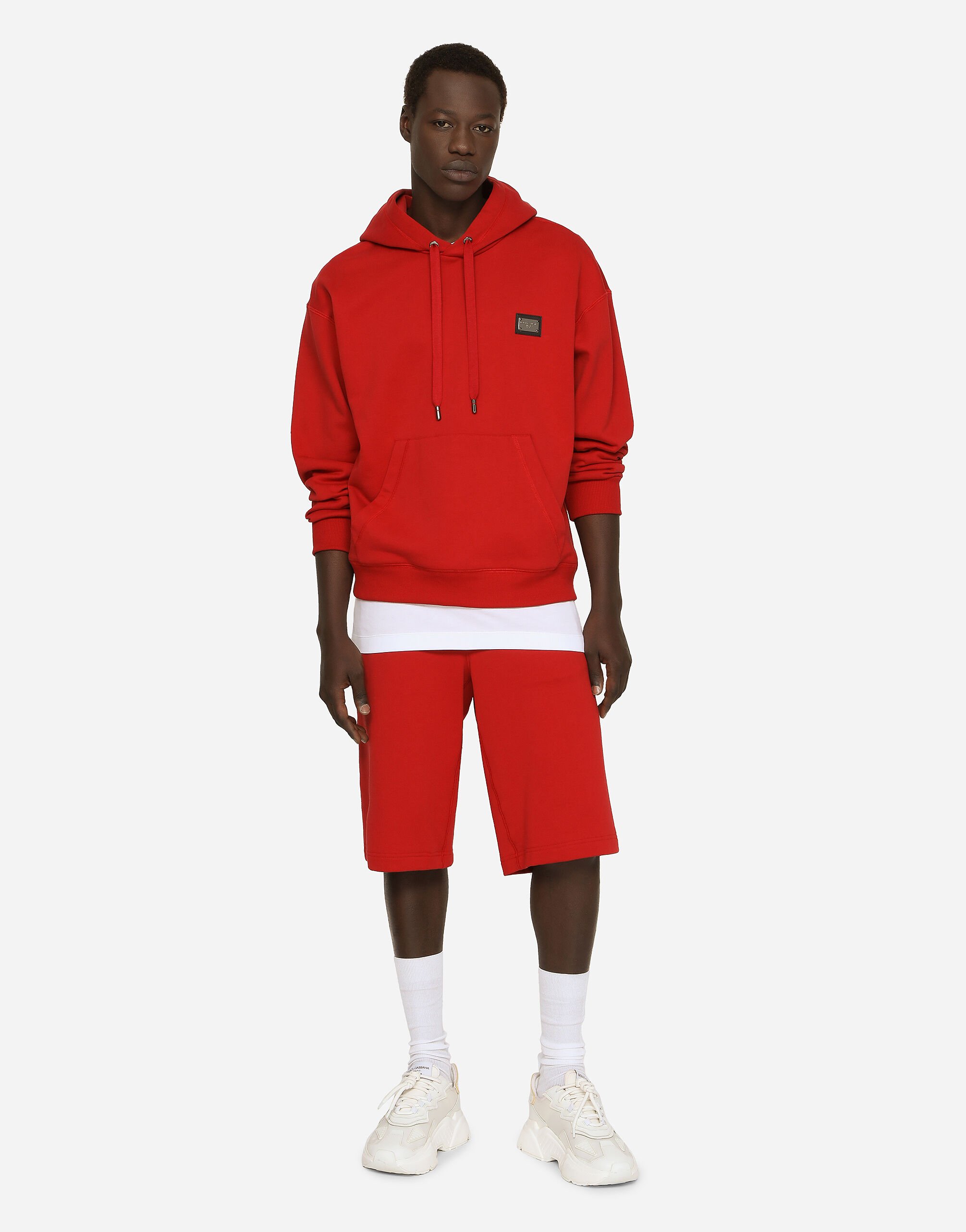Jersey hoodie with branded tag in Red for Men Dolce Gabbana