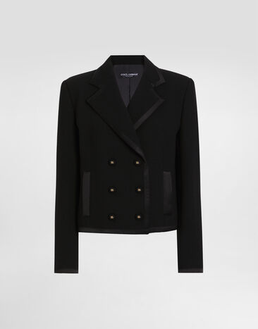 Dolce & Gabbana Short double-breasted wool crepe jacket Black F29ANTFU2TZ