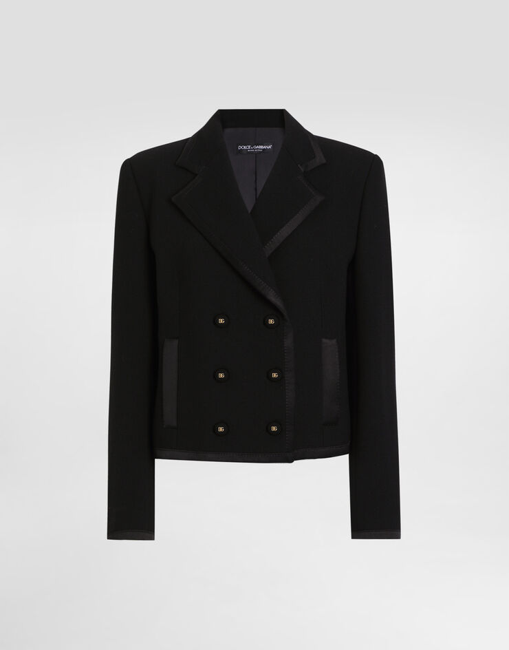 Dolce & Gabbana Short double-breasted wool crepe jacket Black F29ANTFU2TZ