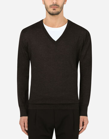 Dolce & Gabbana سترة كشمير بياقة على شكل V رمادي GX413TJAWLA