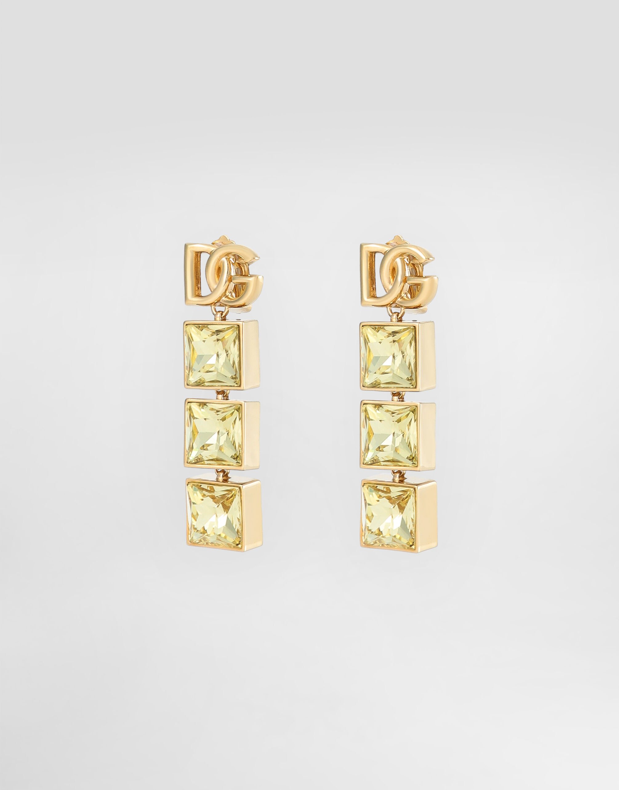 Drop earrings with DG logo and rhinestones in Gold for Women