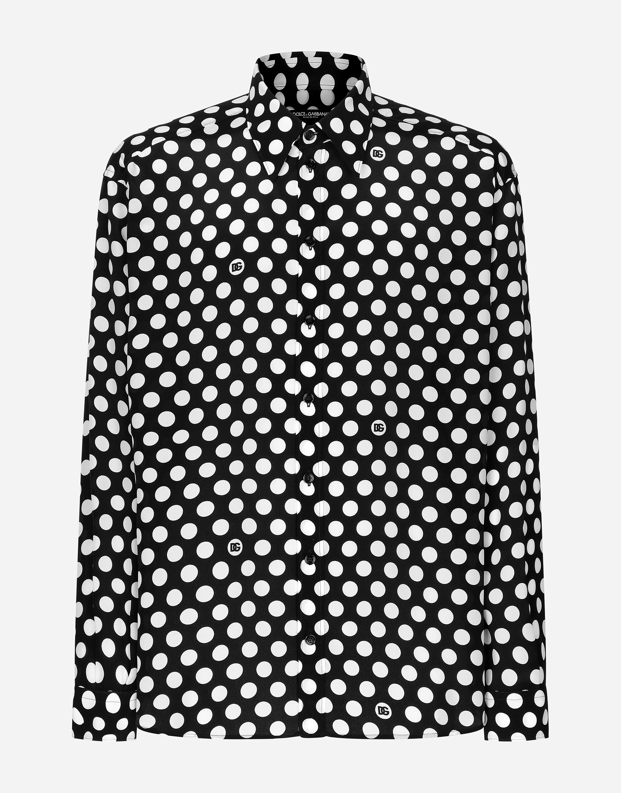 Dolce & Gabbana Oversize silk shirt with polka-dot print and DG logo Print G5IX8THS5RU