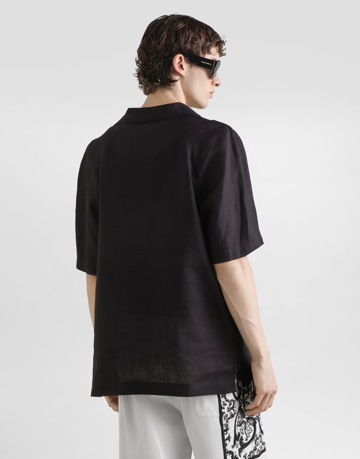 Dolce & Gabbana Short-sleeved linen t-shirt Black G8ST0TFU4MH