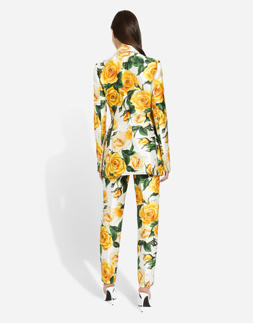 Dolce & Gabbana Двубортный пиджак Turlington из шелка микадо с принтом желтых роз Отпечатки F29UDTIS1P4