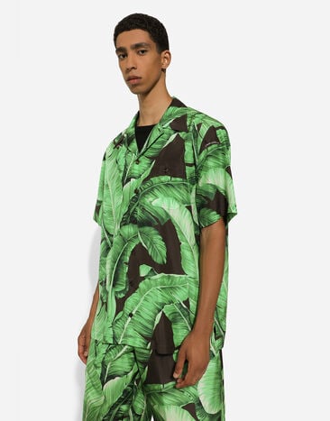 Dolce & Gabbana قميص هاواي حرير بطبعة شجرة موز يضعط G5JH9TIS1SG