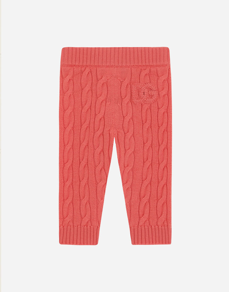 Dolce & Gabbana Cable-knit pants with DG logo patch Pink L1KP04JBVN2