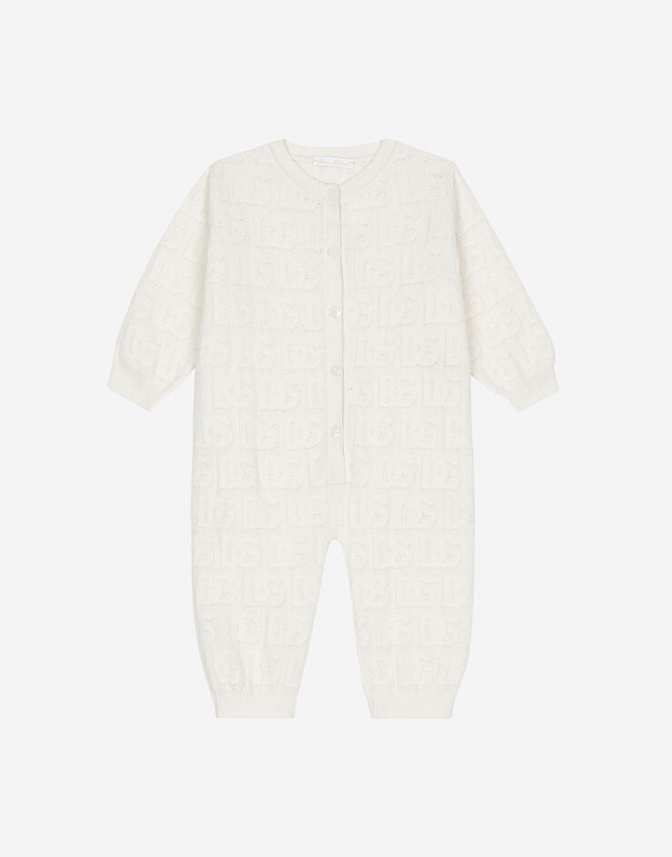 DolceGabbanaSpa Long-sleeved jacquard knit onesie White L0EGI1JFMU2