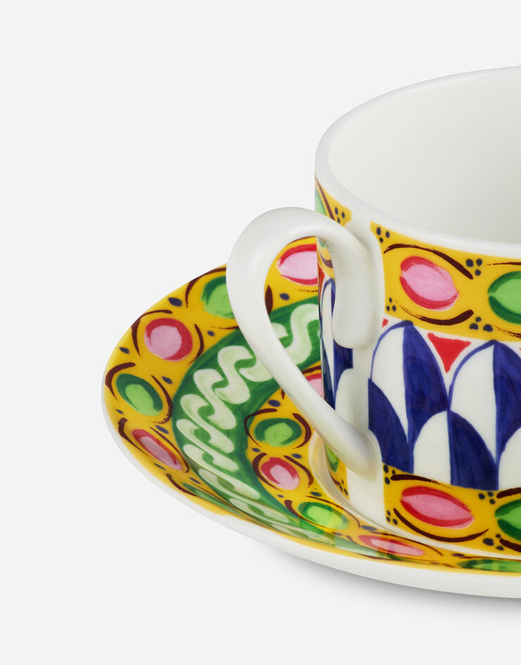 Dolce & Gabbana Tazza Tè con Piattino in Porcellana Fine Multicolore TC0S06TCA07