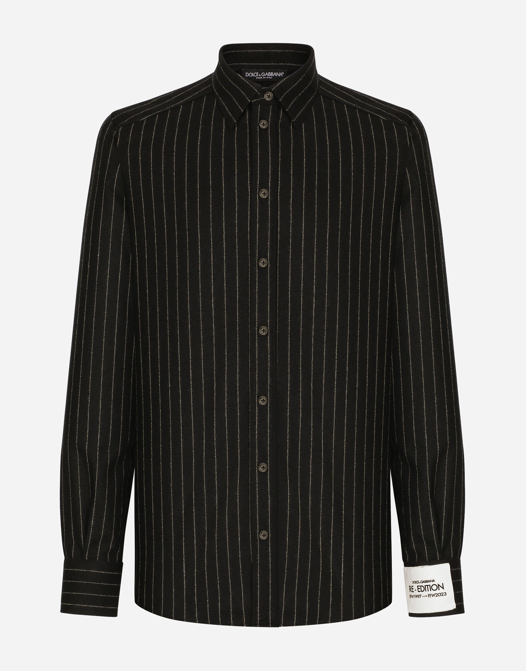 Dolce&Gabbana Hemd aus elastischem Wollflanell Schwarz BM2123AQ437