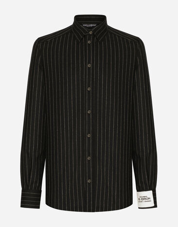 Dolce&Gabbana Camisa en franela de lana elástica Negro BM2123AQ437