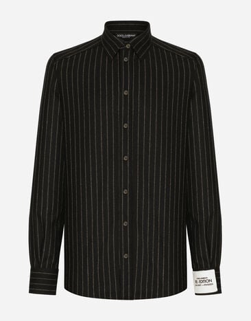 Dolce&Gabbana قميص من صوف فلانيل مرن أسود BM2123AQ437