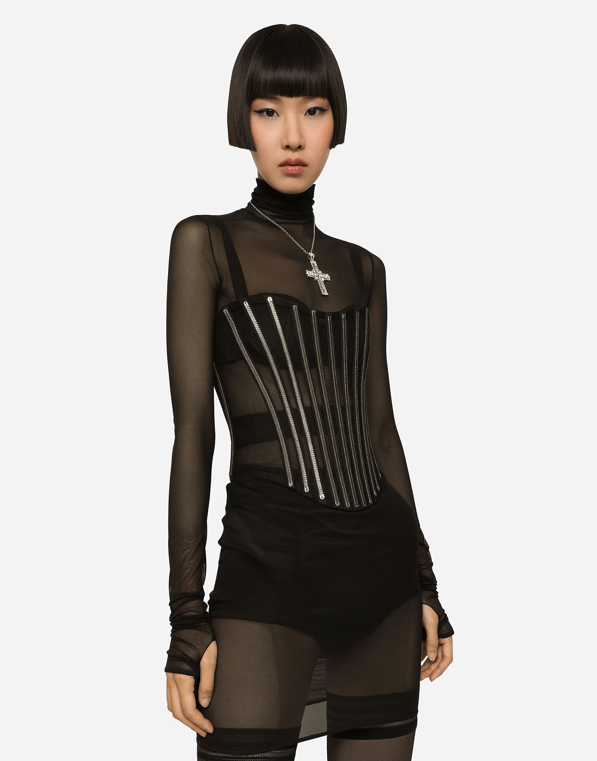 KIM DOLCE&GABBANA Tulle corset belt with boning in Black for