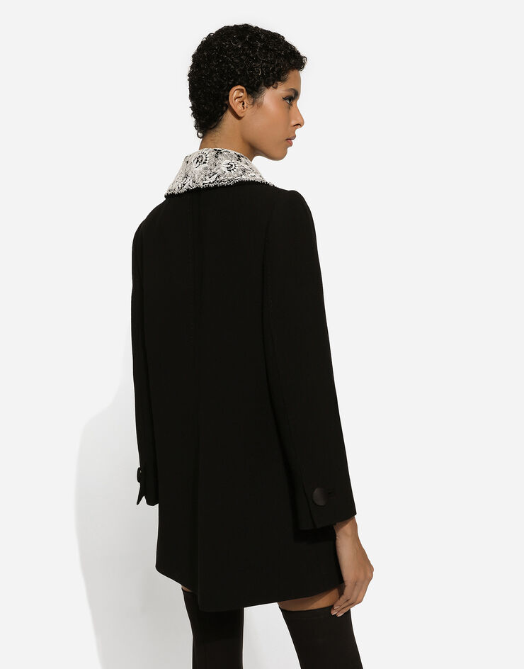 Dolce & Gabbana Manteau court en laine avec détails en dentelle Noir F0E1PTFUBCI