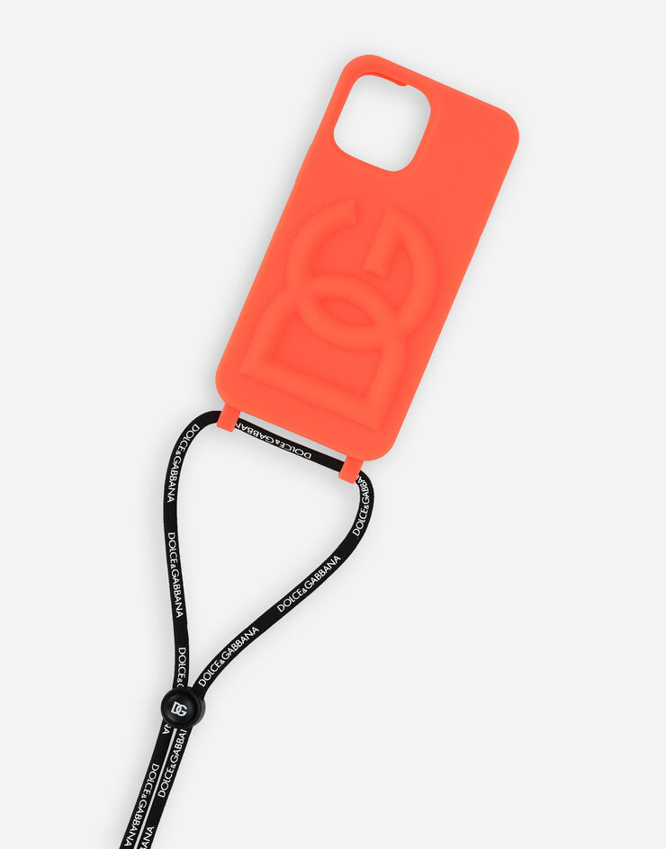 Dolce & Gabbana Funda para iPhone 13 Pro Max de goma con logotipo en relieve Naranja BP3232AG816