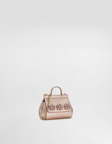 Dolce & Gabbana Laminated calfskin sicily handbag with brooches Pink Gold EB0003A3F58