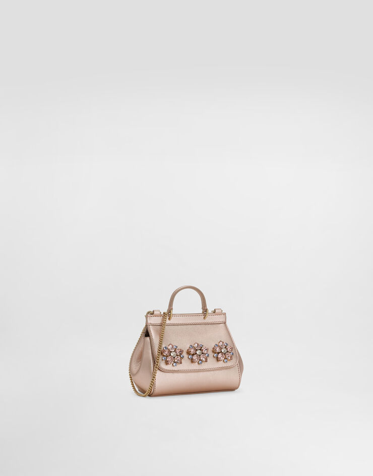 Dolce & Gabbana Laminated calfskin sicily handbag with brooches Pink Gold EB0003A3F58