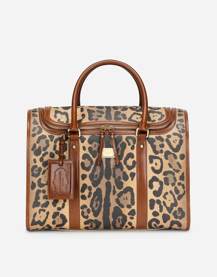 Dolce & Gabbana Transporttasche klein aus Crespo im Leoprint mit Logoplakette Mehrfarbig BB3014AW384