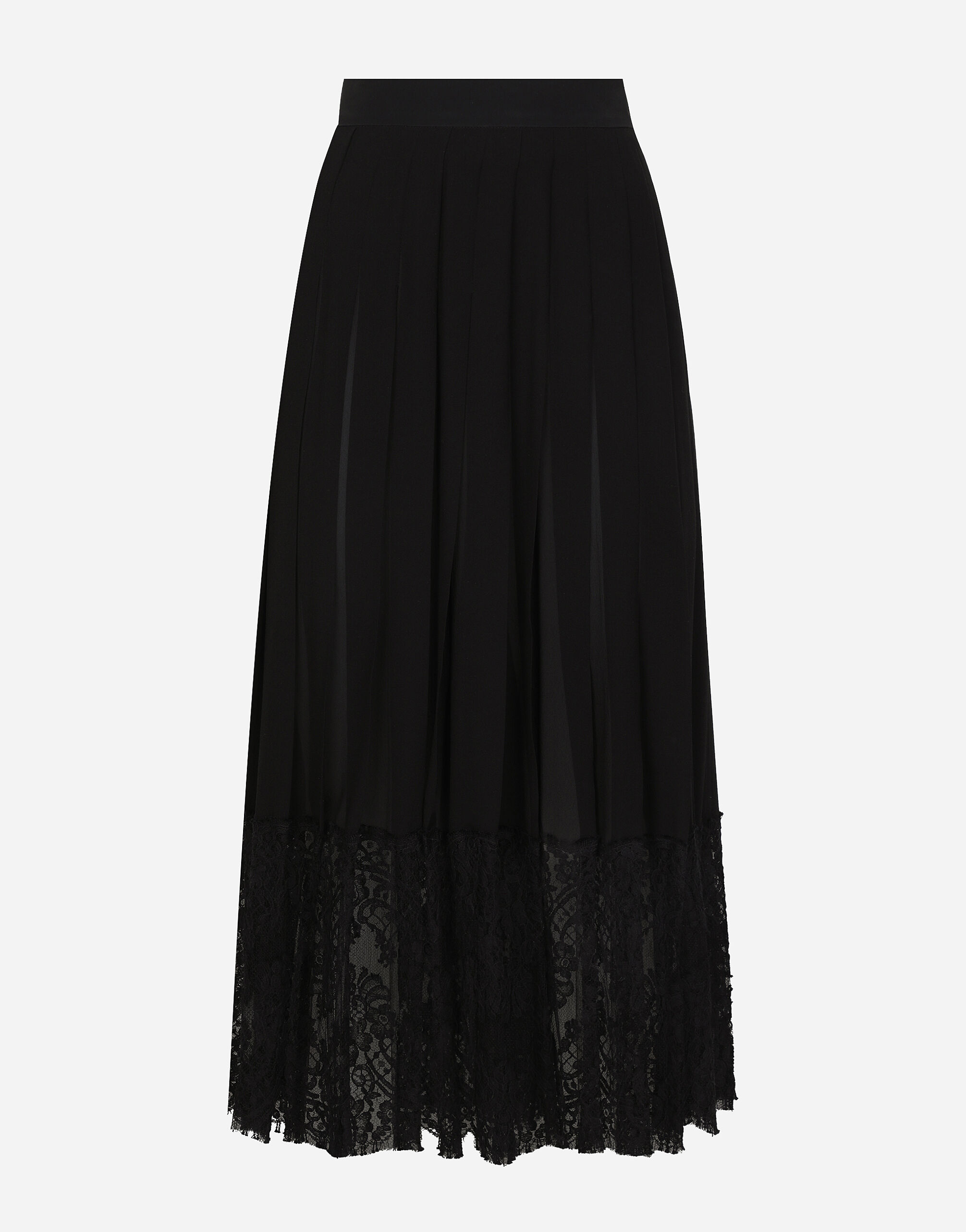 Jupe mi longue en georgette avec bordure en dentelle en Noir pour femme Dolce Gabbana