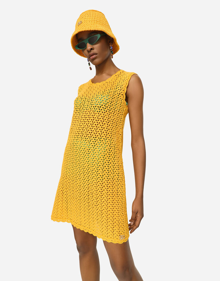 Dolce & Gabbana Short sleeveless crochet dress Yellow FXL43TJBCAG