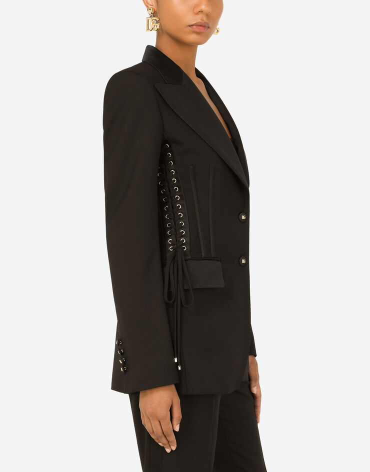 Dolce & Gabbana Single-breasted tuxedo gabardine jacket with lacing Nero F29OHTGDAKJ