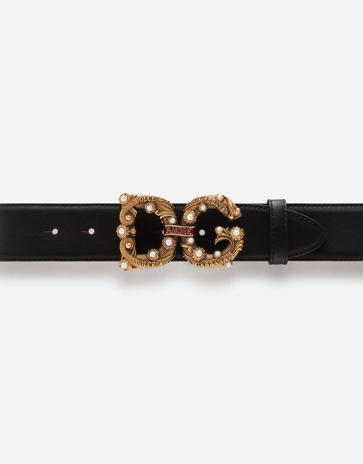 Dolce & Gabbana Calfskin belt with DG Amore logo NERO BE1346AK133
