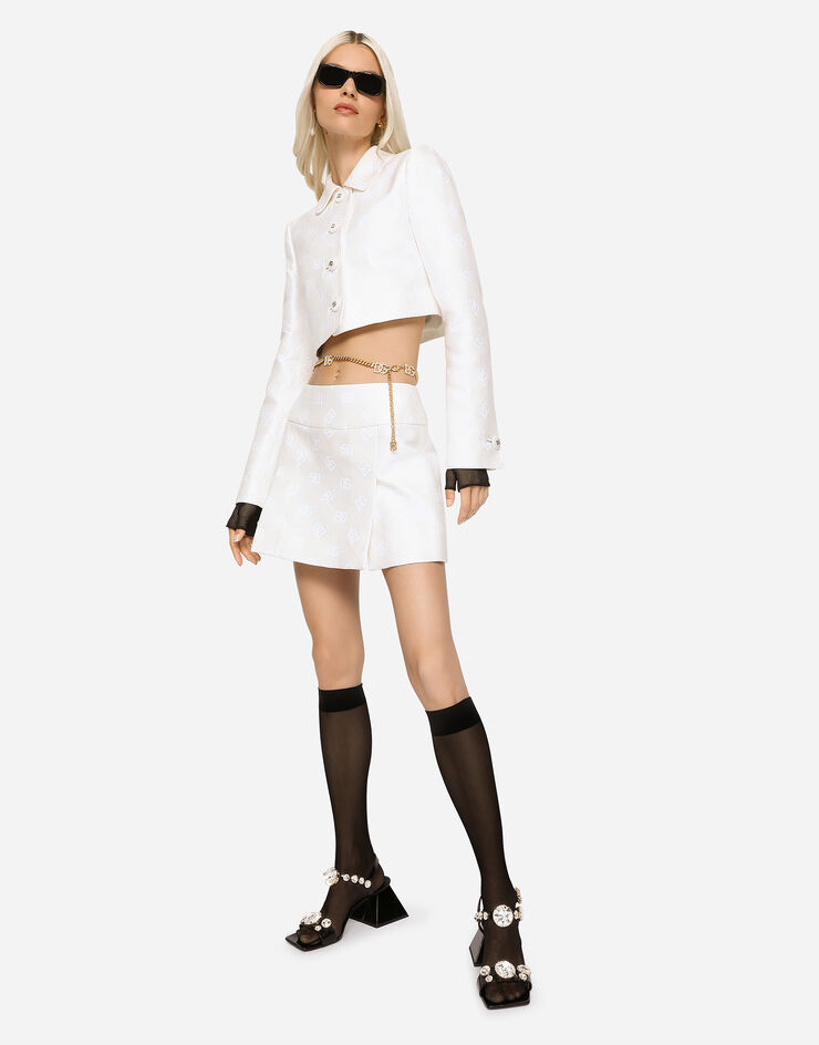 Dolce & Gabbana Jacquard miniskirt with all-over DG logo White F4CEATFJTBP